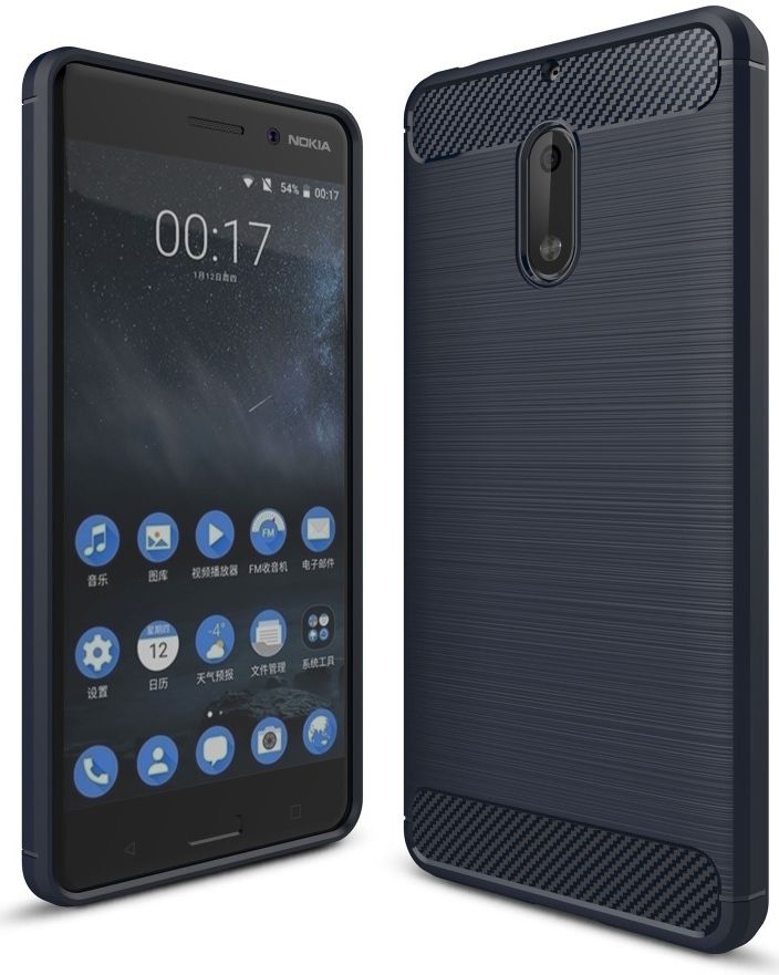 Nokia 6 Geborsteld TPU Hoesje Blauw afbeelding 1