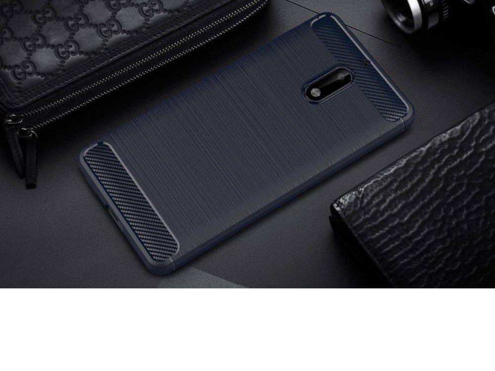 Nokia 6 Geborsteld TPU Hoesje Blauw afbeelding 2