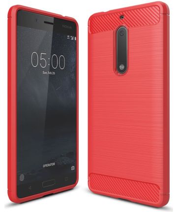 Nokia 5 Geborsteld TPU Hoesje Rood Hoesjes