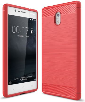 Nokia 3 Geborsteld TPU Hoesje Rood Hoesjes