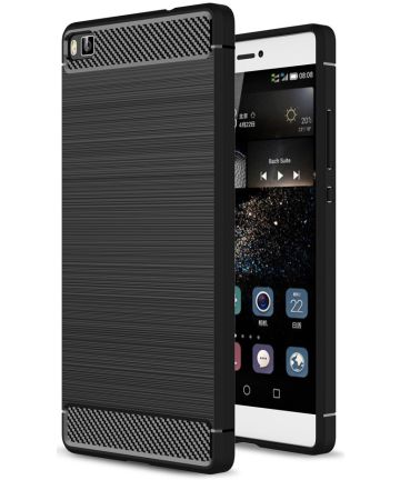 Huawei P8 Geborsteld TPU Hoesje Zwart Hoesjes
