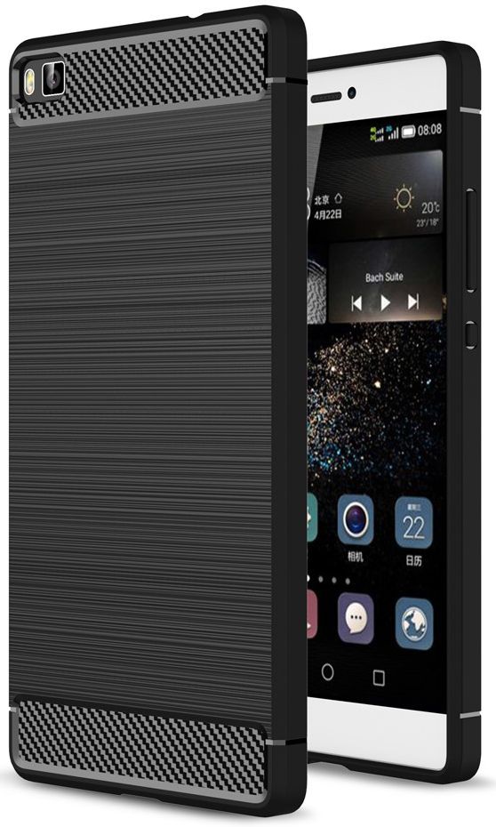 Huawei P8 Geborsteld TPU Hoesje Zwart afbeelding 1