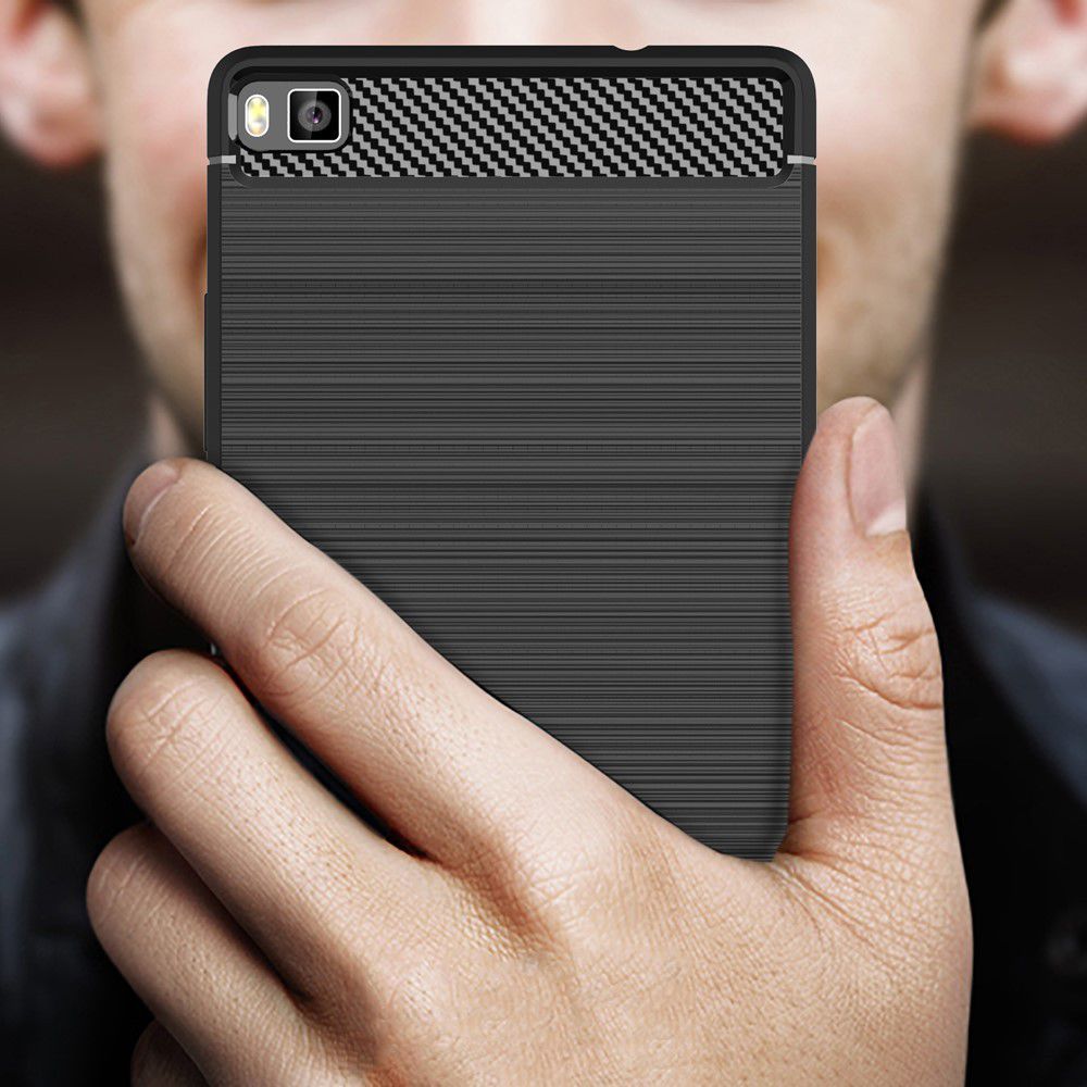 Huawei P8 Geborsteld TPU Hoesje Zwart afbeelding 3
