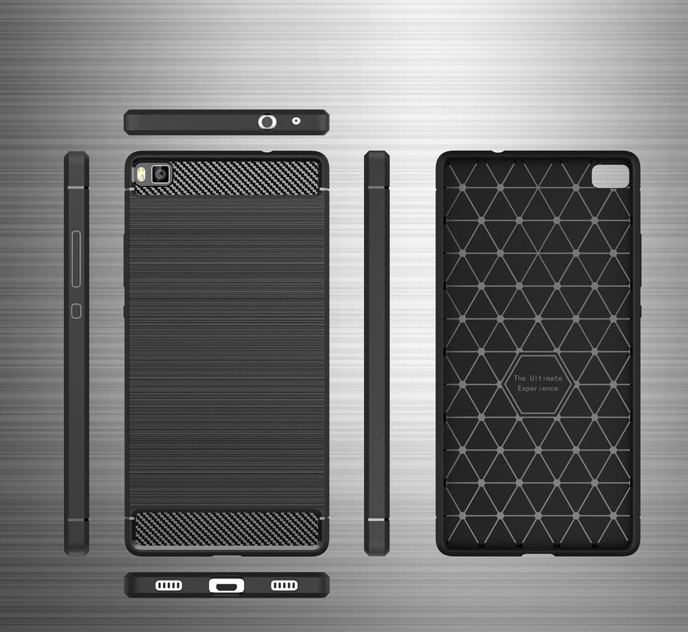 Huawei P8 Geborsteld TPU Hoesje Zwart afbeelding 4