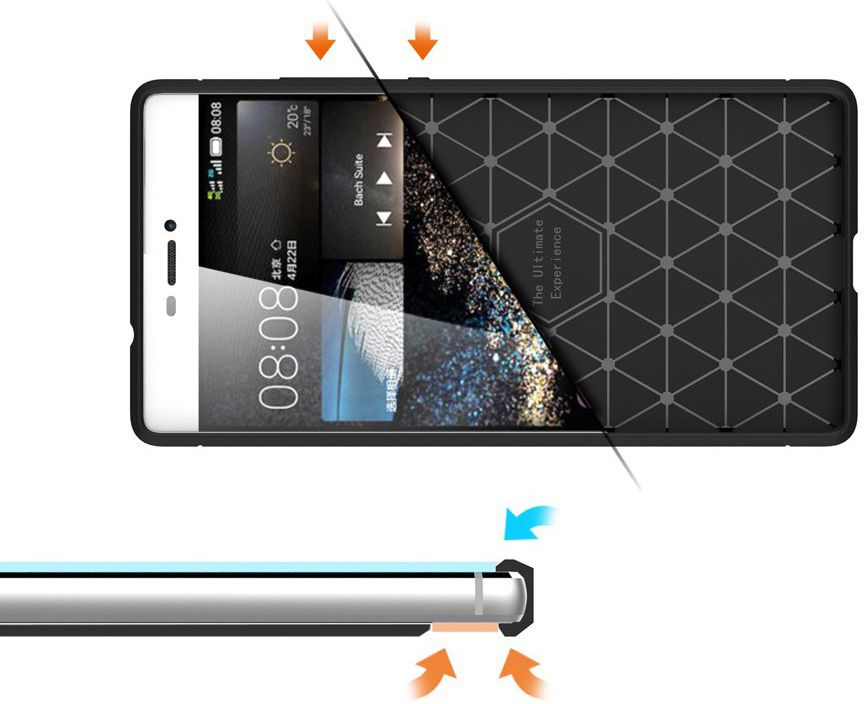 Huawei P8 Geborsteld TPU Hoesje Zwart afbeelding 5