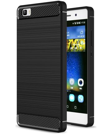 Huawei P8 Lite Geborsteld TPU Hoesje Zwart Hoesjes