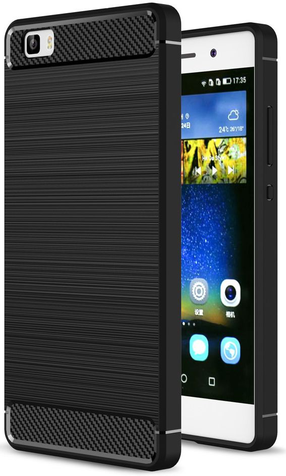 Huawei P8 Lite Geborsteld TPU Hoesje Zwart afbeelding 1