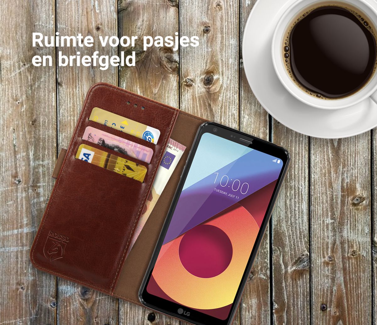 Rosso Element LG Q6 Hoesje Book Cover Bruin afbeelding 6