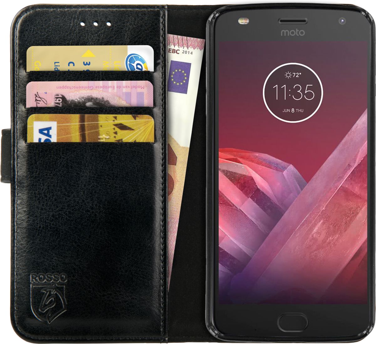 Rosso Element Motorola Moto Z2 Play Hoesje Book Cover Zwart afbeelding 1