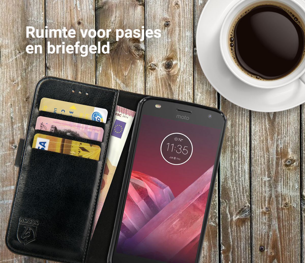 Rosso Element Motorola Moto Z2 Play Hoesje Book Cover Zwart afbeelding 8