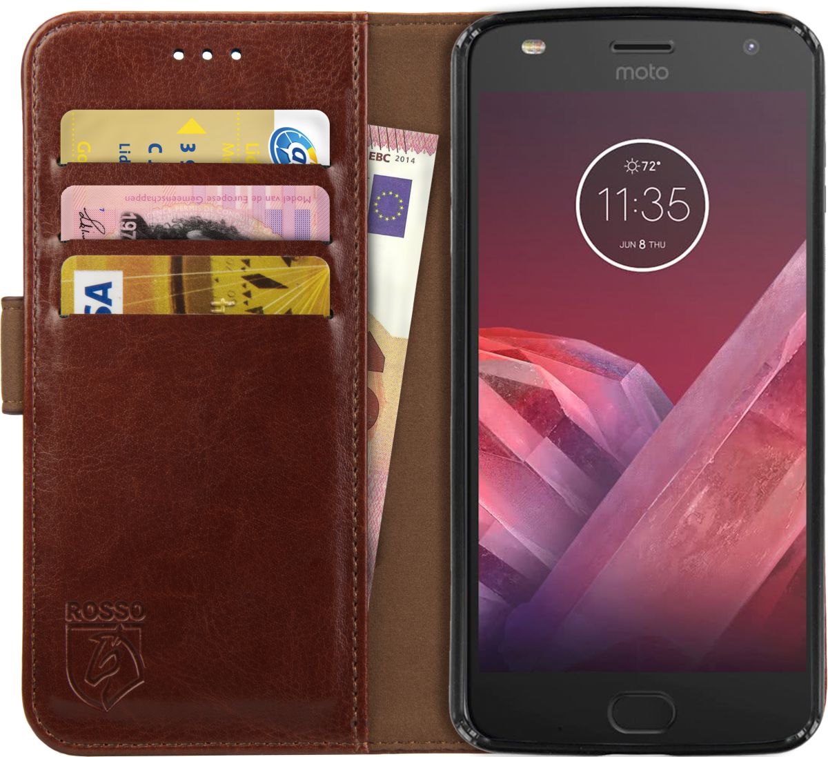 Rosso Element Motorola Moto Z2 Play Hoesje Book Cover Bruin afbeelding 1