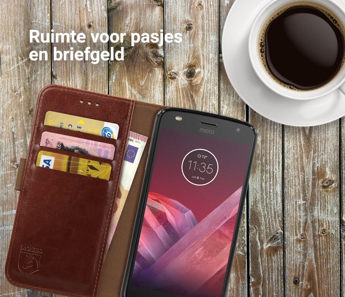 Rosso Element Motorola Moto Z2 Play Hoesje Book Cover Bruin afbeelding 5