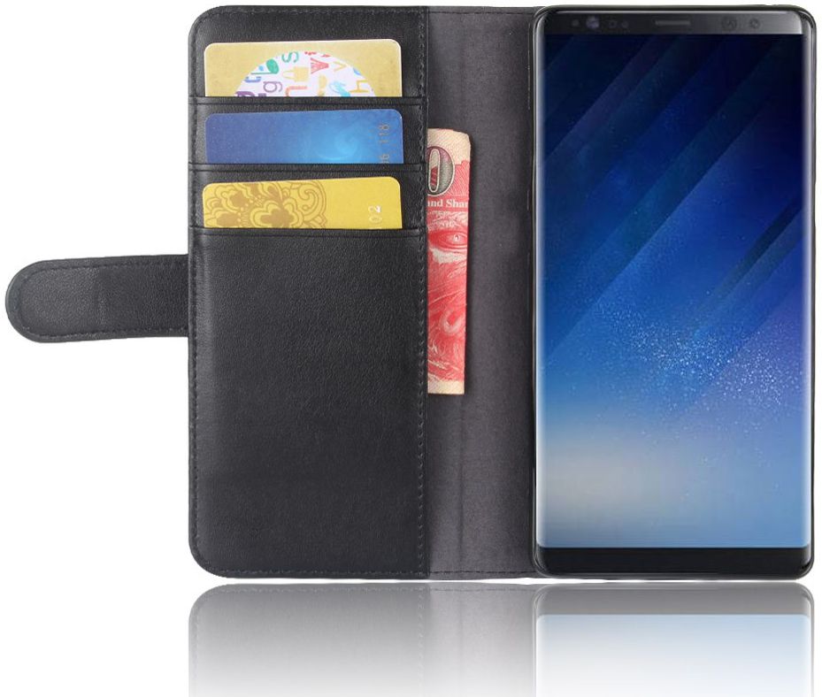 Samsung Galaxy Note 8 Echt Leren Hoesje met Pasjes Zwart afbeelding 1