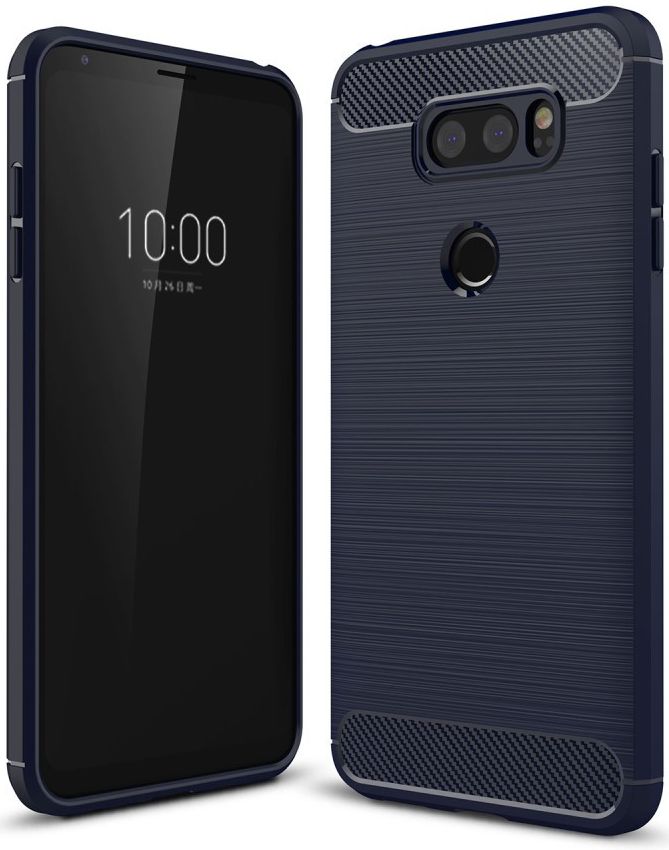 LG V30 / V30S Geborsteld TPU Hoesje Blauw afbeelding 1
