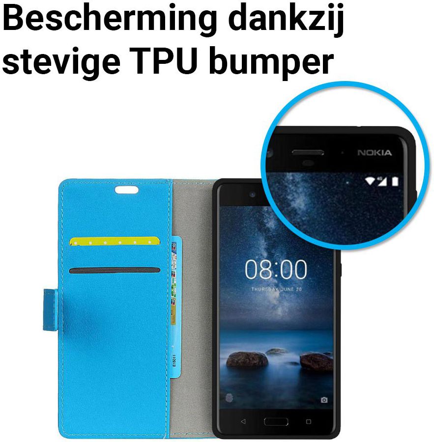 Nokia 8 Portemonnee Hoesje Blauw afbeelding 5