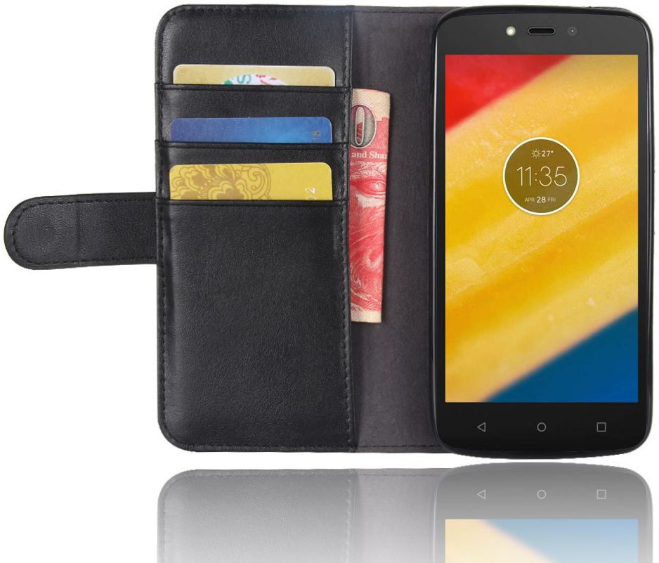 Echt Leren Motorola Moto C Plus Hoesje Zwart afbeelding 1