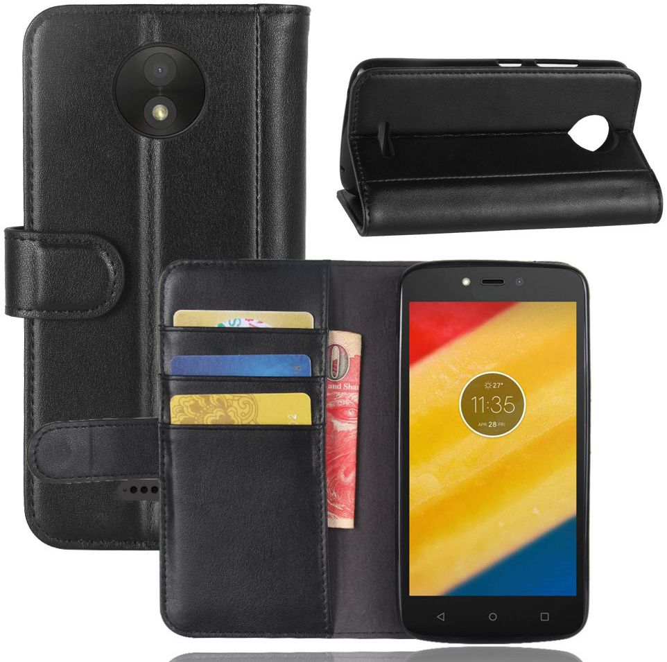 Echt Leren Motorola Moto C Plus Hoesje Zwart afbeelding 9