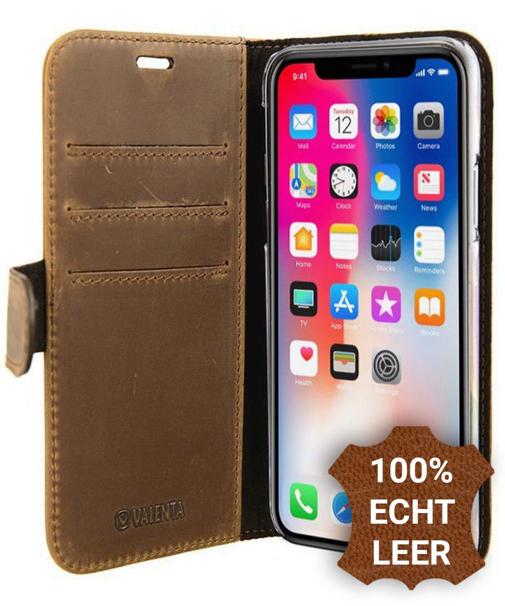 Valenta Luxe Apple iPhone X Hoesje Leer Bookcase Vintage Bruin afbeelding 1