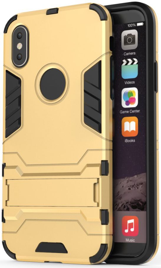 Hybride Apple iPhone X Hoesje met Standaard Goud afbeelding 1