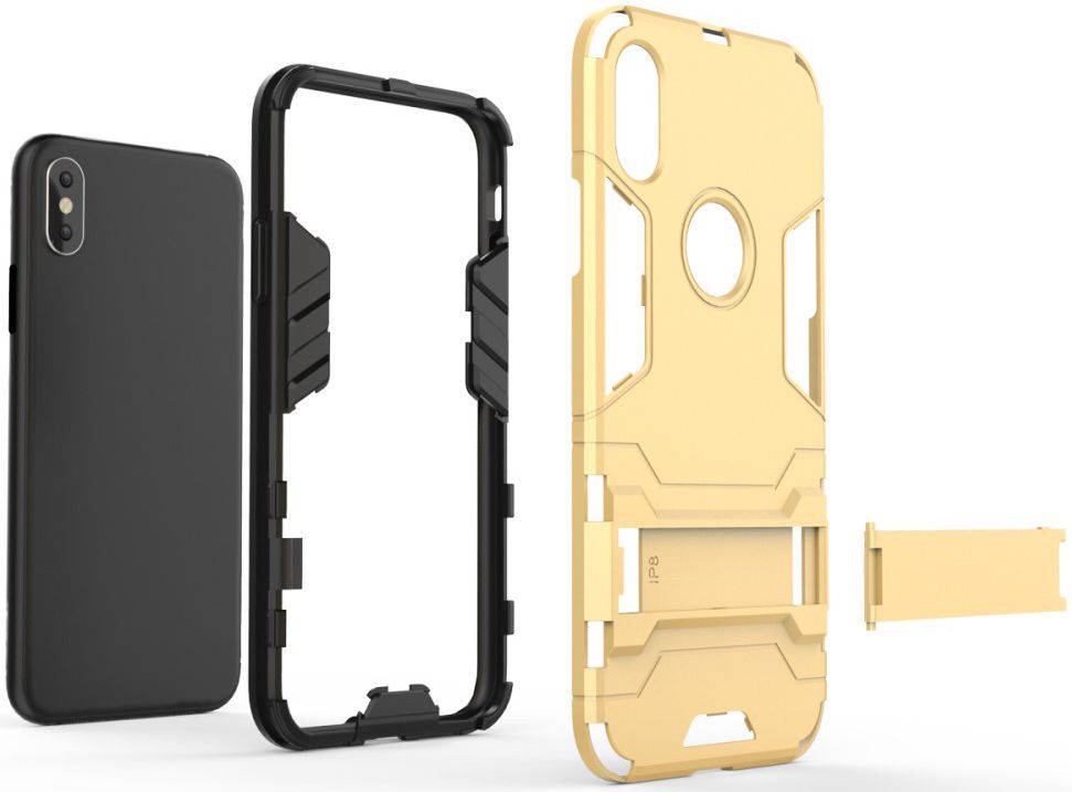 Hybride Apple iPhone X Hoesje met Standaard Goud afbeelding 2