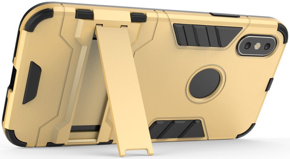 Hybride Apple iPhone X Hoesje met Standaard Goud afbeelding 3