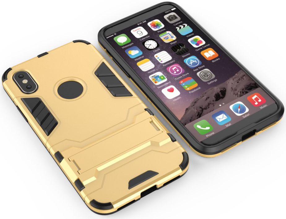 Hybride Apple iPhone X Hoesje met Standaard Goud afbeelding 6