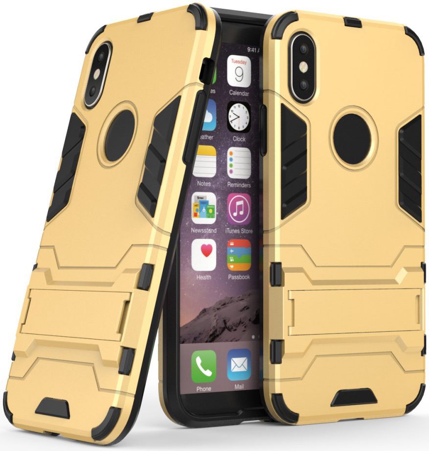 Hybride Apple iPhone X Hoesje met Standaard Goud afbeelding 7