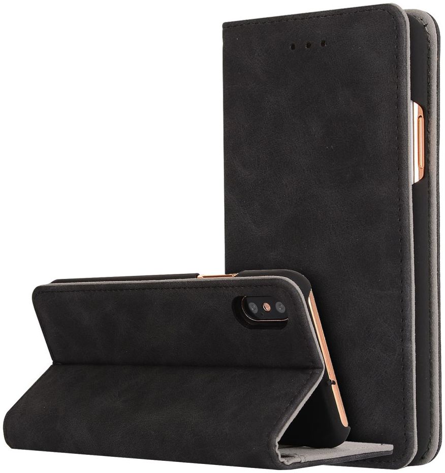 Apple iPhone X Vintage Portemonnee Hoesje Zwart afbeelding 1