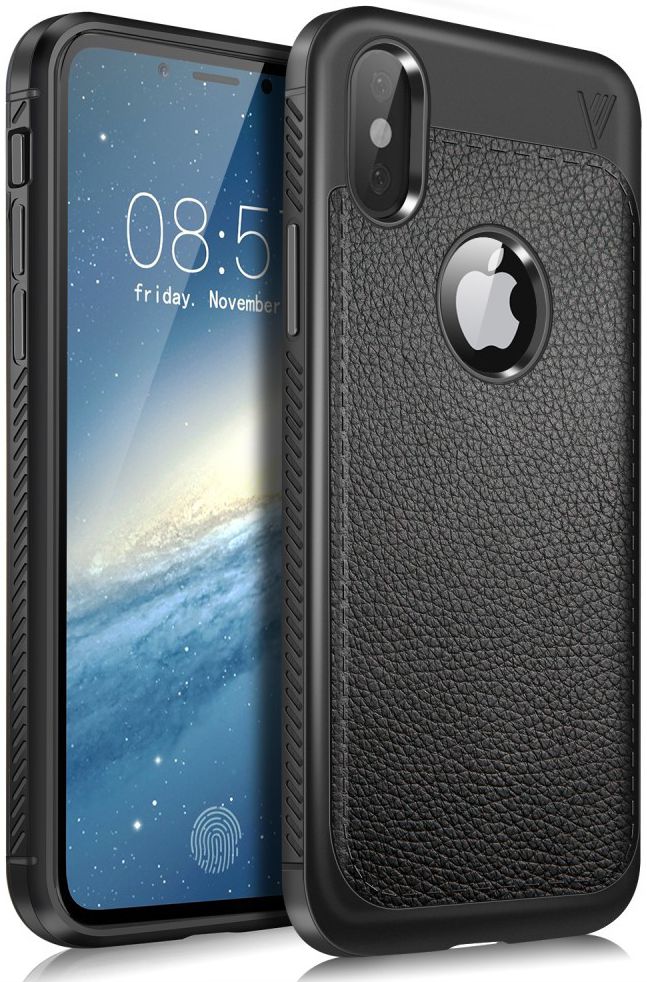 Apple iPhone X Hoesje met Kunstleer Coating Zwart afbeelding 1