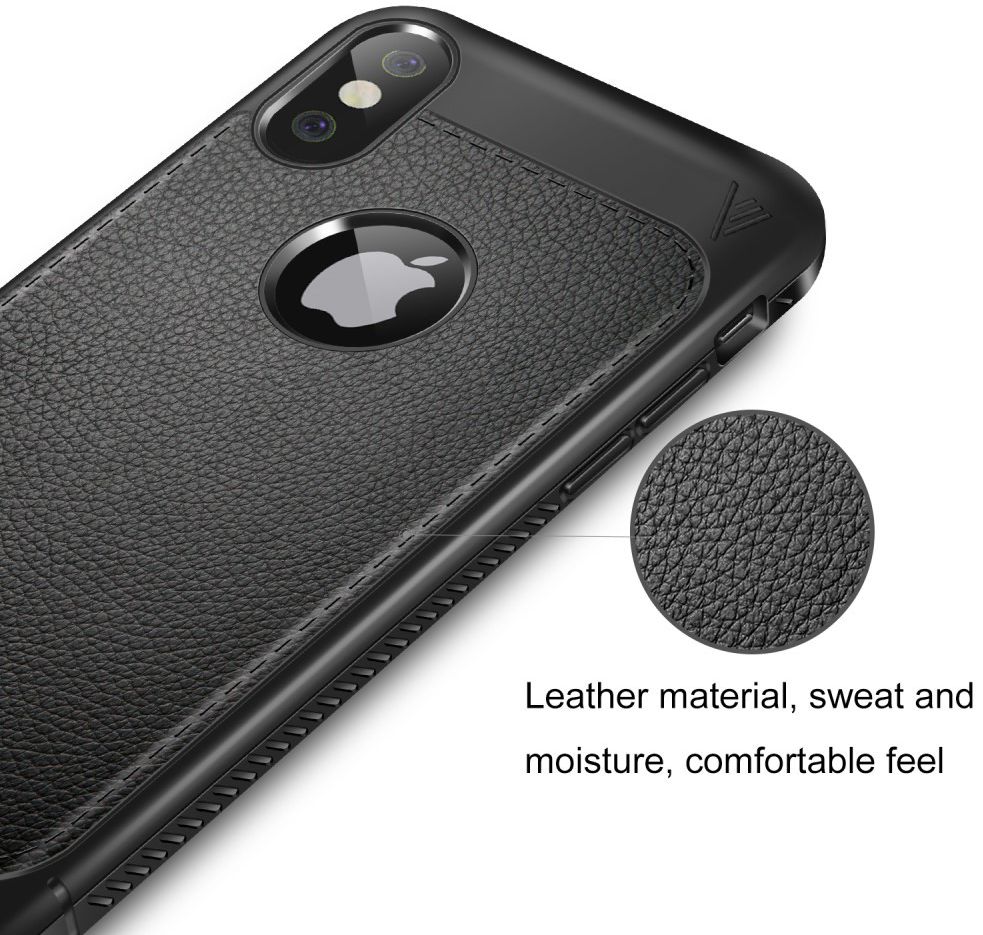 Apple iPhone X Hoesje met Kunstleer Coating Zwart afbeelding 4