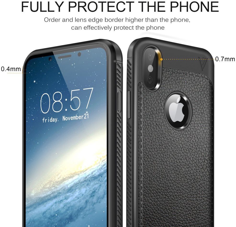 Apple iPhone X Hoesje met Kunstleer Coating Zwart afbeelding 5