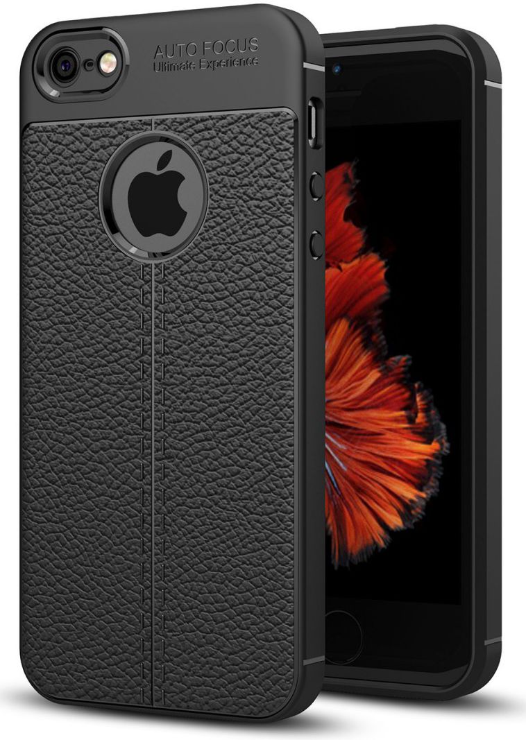 Apple iPhone 5 / 5S / SE Hoesje met Kunstleer Coating Zwart afbeelding 1