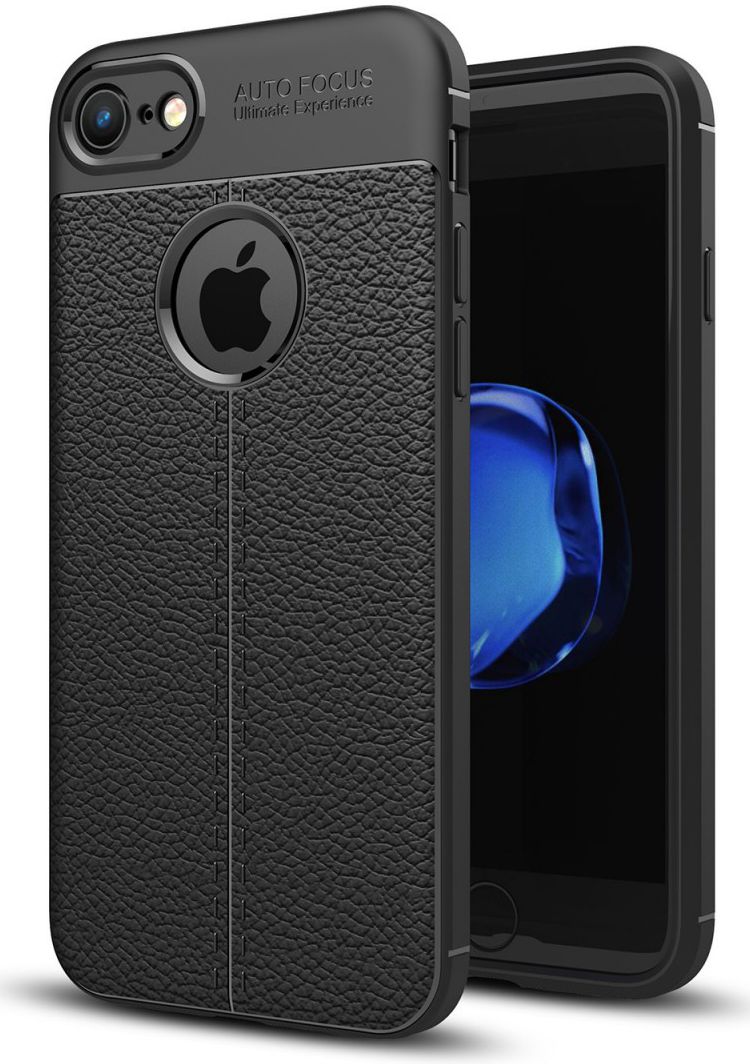 Apple iPhone 7 Hoesje met Leren Textuur Zwart afbeelding 1