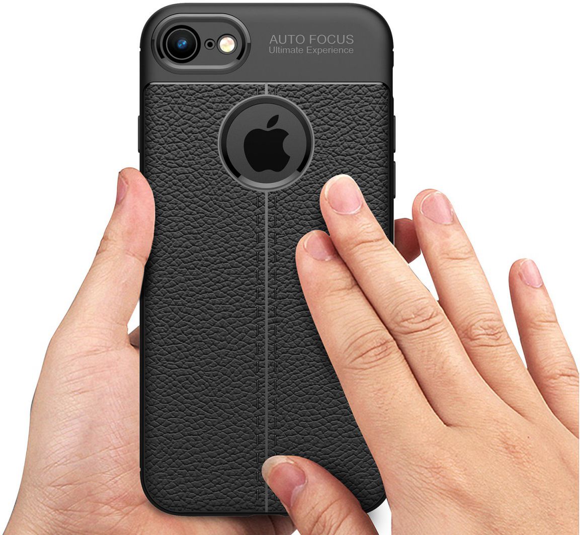 Apple iPhone 7 Hoesje met Leren Textuur Zwart afbeelding 2