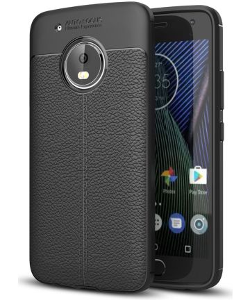 Motorola Moto G5 Plus Hoesje met Kunstleer Coating Zwart Hoesjes