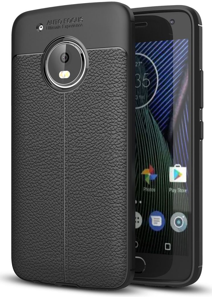 Motorola Moto G5 Plus Hoesje met Kunstleer Coating Zwart afbeelding 1