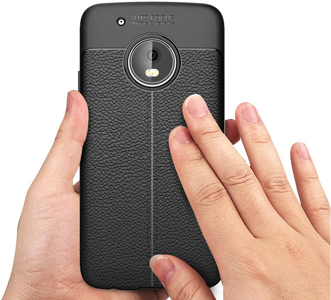 Motorola Moto G5 Plus Hoesje met Kunstleer Coating Zwart afbeelding 2
