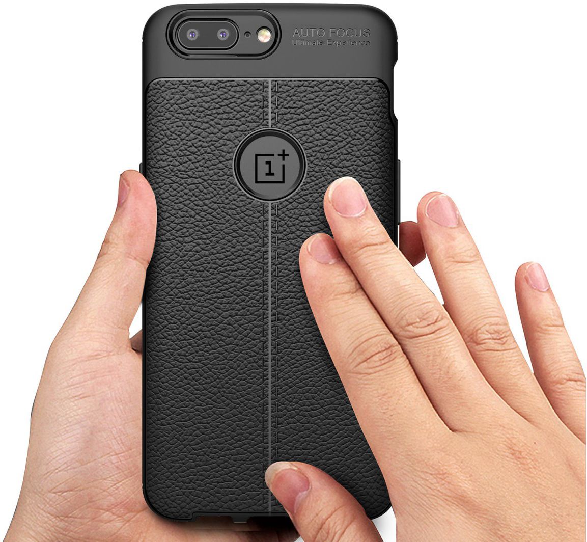OnePlus 5 Hoesje met Kunstleer Coating Zwart afbeelding 2