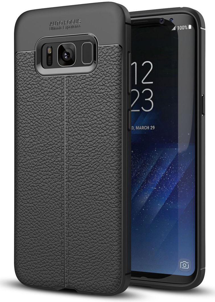 Samsung Galaxy S8 Hoesje Met Leren Textuur Zwart afbeelding 1