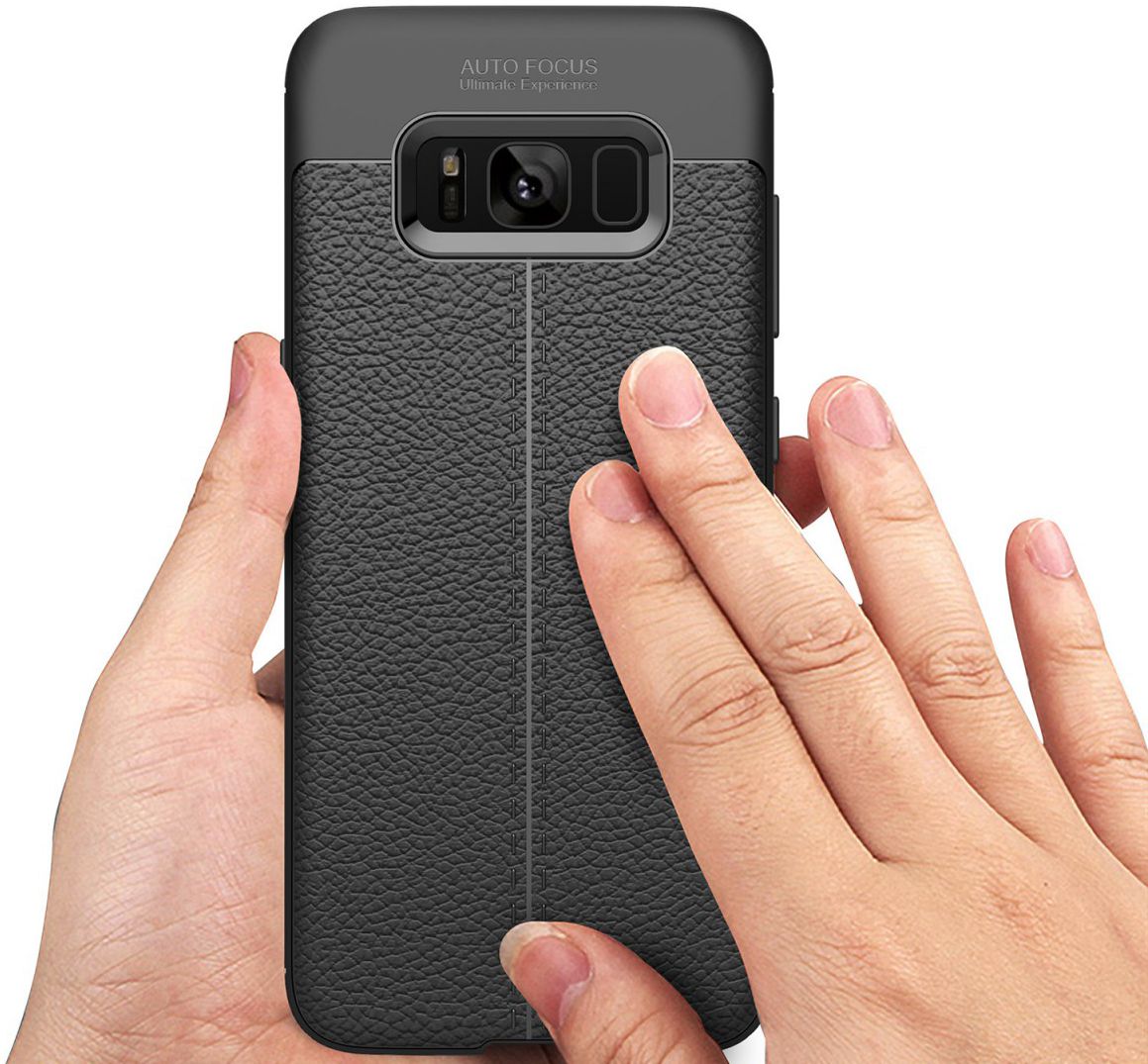 Samsung Galaxy S8 Hoesje Met Leren Textuur Zwart afbeelding 2