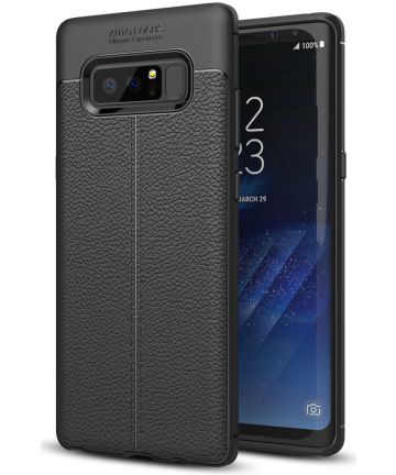 Samsung Galaxy Note 8 Hoesje TPU Met Leren Textuur Zwart Hoesjes