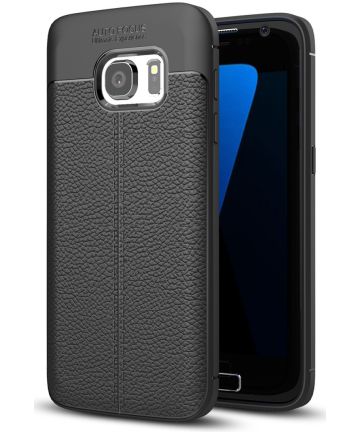 Samsung Galaxy S7 Hoesje Met Leren Textuur Zwart Hoesjes