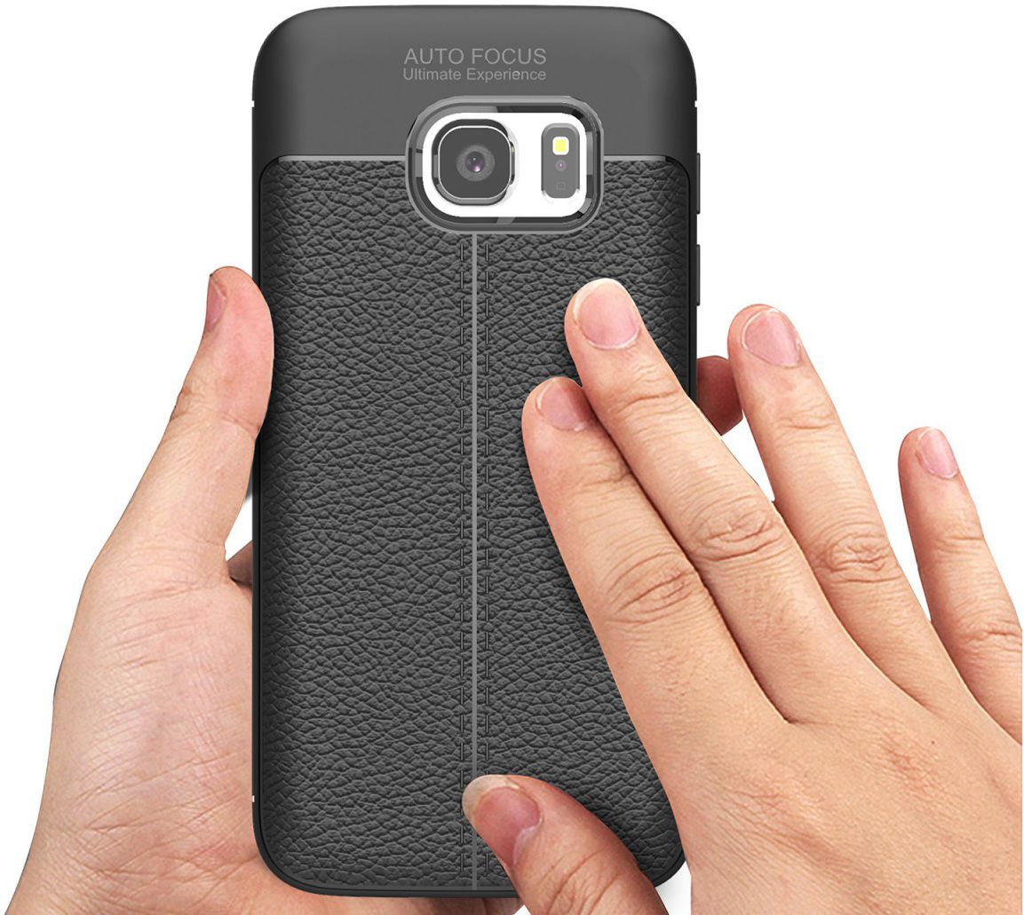 Samsung Galaxy S7 Hoesje Met Leren Textuur Zwart afbeelding 2