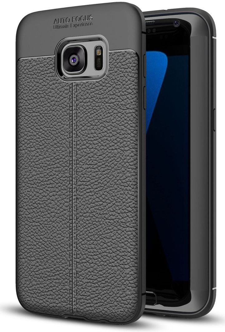 Samsung Galaxy S7 Edge Hoesje TPU Met Leren Textuur Zwart afbeelding 1