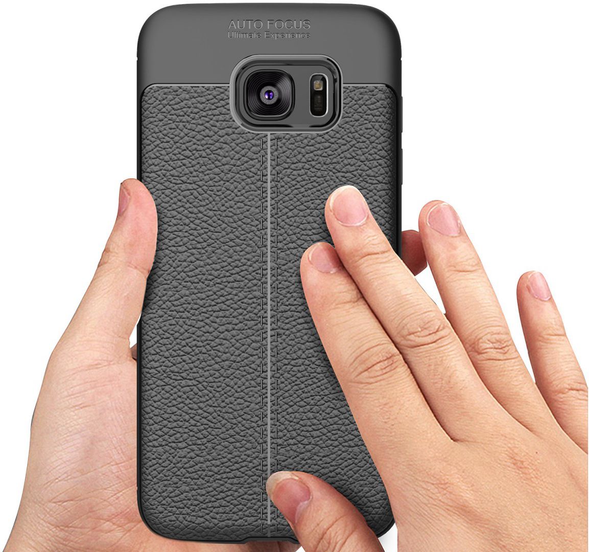 Samsung Galaxy S7 Edge Hoesje TPU Met Leren Textuur Zwart afbeelding 2