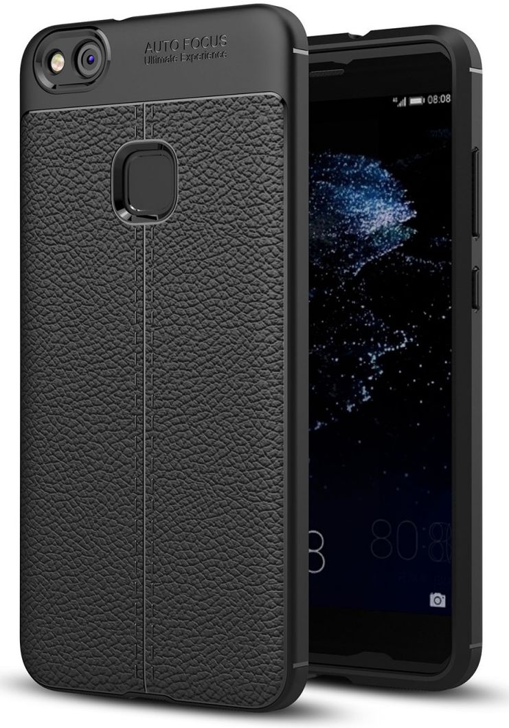 Huawei P10 Lite Hoesje TPU Met Leren Textuur Zwart afbeelding 1
