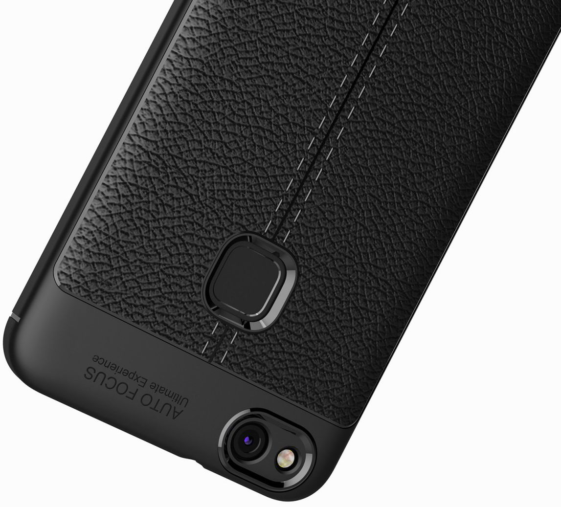 Huawei P10 Lite Hoesje TPU Met Leren Textuur Zwart afbeelding 6
