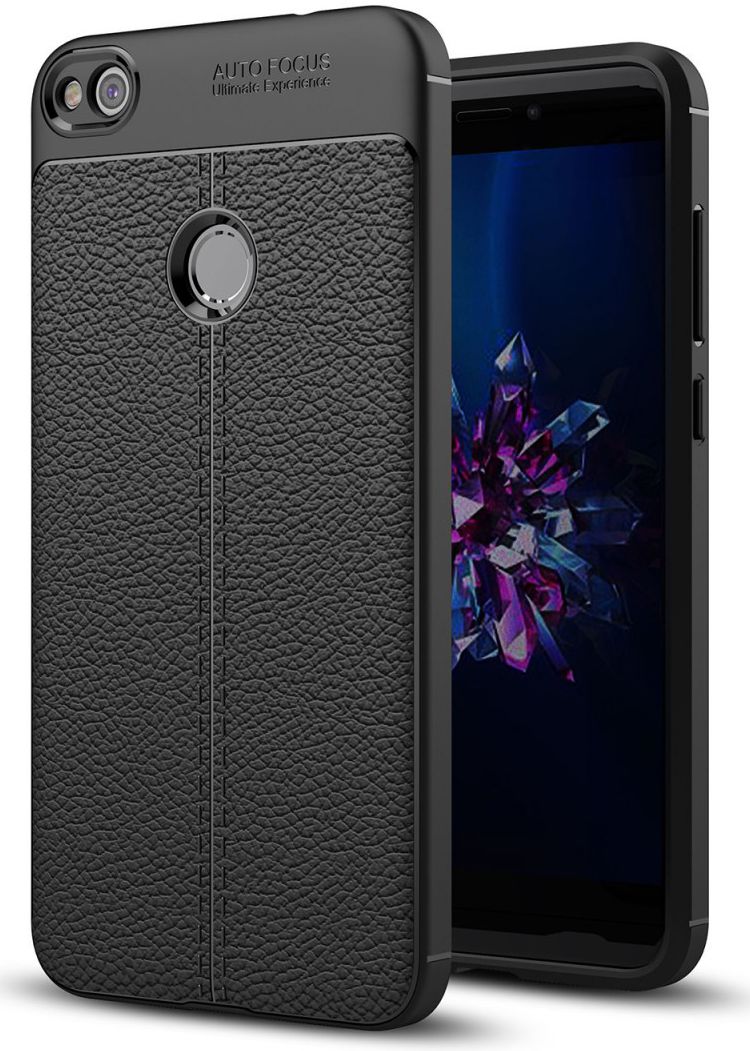 Huawei P8 Lite (2017) Hoesje TPU Met Leren Textuur Zwart afbeelding 1