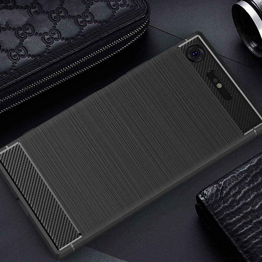 Sony Xperia XZ1 Geborsteld TPU Hoesje Zwart afbeelding 4