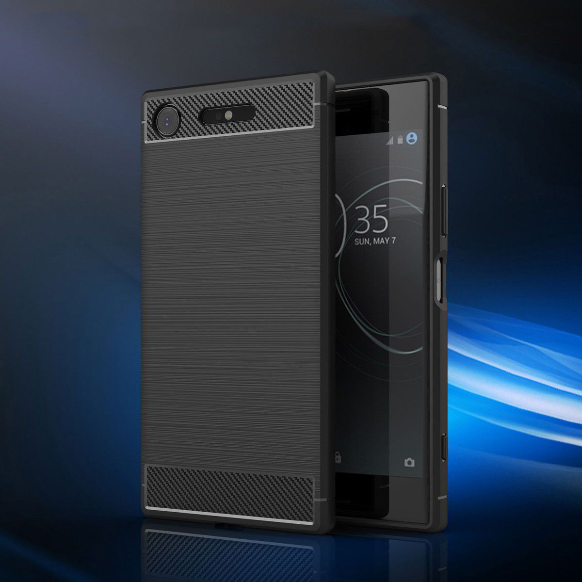 Sony Xperia XZ1 Geborsteld TPU Hoesje Zwart afbeelding 5